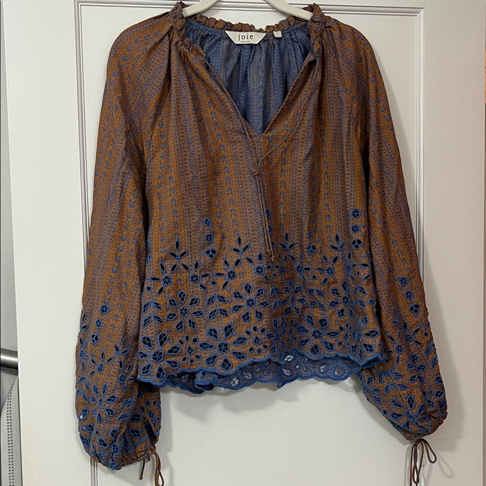 Joie Women's Floral Embroidered Blouse - Blue and Brown